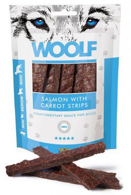 Woolf Salmon With Carrot Strips przekąska dla psa z łososiem i marchewką 100g
