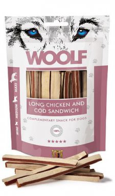 Woolf Long Soft Chicken and Cod Sandwich paseczki z mięsa kurczaka i dorsza dla psa 100g