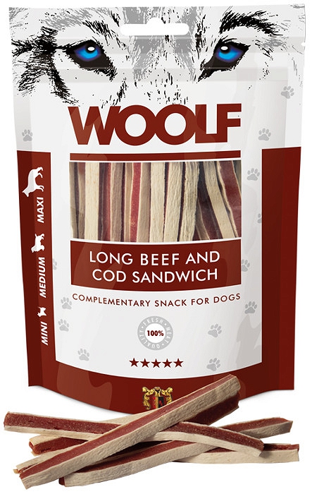 Snack pour chiens Woolf Long Beef and Cod Sandwich Viande de bœuf 100 g main image 0