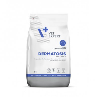 VetExpert 4T Veterinary Diet Dermatosis Cat odpowiednie żywienie kotów z zaburzeniami dermatologicznymi kaczka