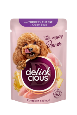 Delickcious Paski z indykiem i serem w zupie kremowej dla psa 85g