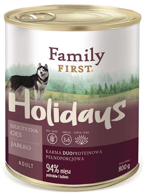 Family First Holidays Duoprotein dla psów dorosłych, dziczyzna, gęś, jabłko