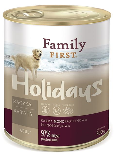 Family First Holidays dla psów dorosłych, kaczka z batatami 