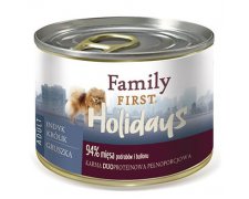 Family First Holidays dla psów dorosłych małych ras, indyk, królik, gruszka 200g