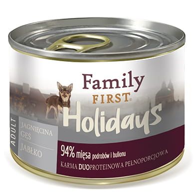Family First Holidays dla psów dorosłych małych ras, jagnięcina, gęś, jabłko 200g