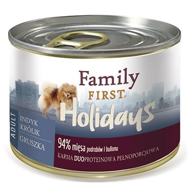 Family First Holidays dla psów dorosłych małych ras, indyk, królik, gruszka 200g