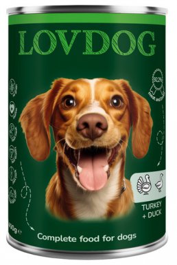 Lovdog karma dla psów z indykiem, kaczką, jabłkiem i majerankiem puszka 400g