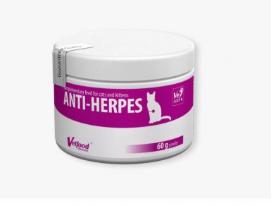 Vetfood Anti-Herpes wzmacnia odporność, na kości, nerwy, serce, zakażenia herpeswirusem dla kotów 60g