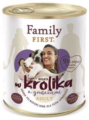 Family First dla psów dorosłych, bogata w królika z gruszkami