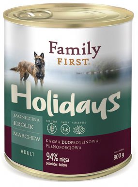 Family First Holidays Duoprotein dla psów dorosłych, jagnięcina, królik, marchew
