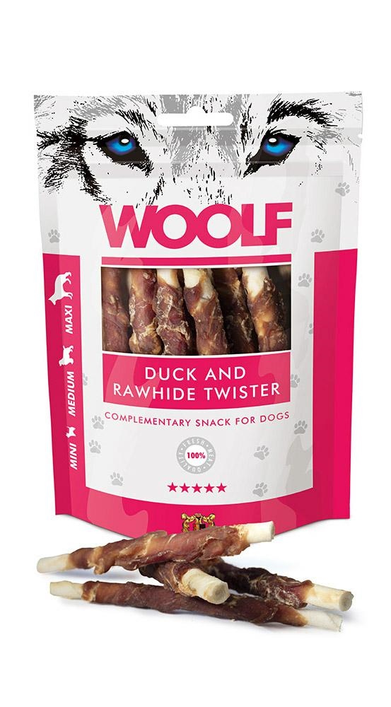 Woolf Duck & Rawhide Twister przysmak dla psa 100g