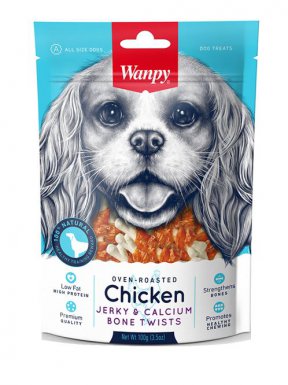 Wanpy Chicken Jerky & Calcium Bone Twists kosteczki light owinięte kurczakiem 