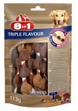 8in1 Triple Flavour Skewers szaszłyki do żucia ze skóry wieprzowej i wołowej 6szt.