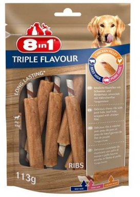 8in1 Triple Flavour Ribs żeberka ze skóry wieprzowej i skóry wołowej z mięsem z kurczaka 6 szt.