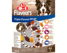 8in1 Flavours Triple flavour rings przekąski ze skóry wieprzowej i wołowej owinięte smakowitą wątróbką z kurczaka