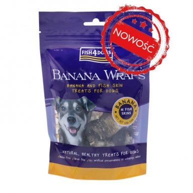 Fish4Dogs Banana Wraps pyszne przysmaki z suchych plastrów banana owiniętych w rybią skórę 100g