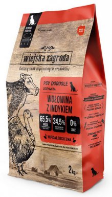 Wiejska Zagroda Wołowina z indykiem L bez zbóż, glutenu, GMO, sztucznych dodatków karma dla psa