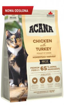 Acana Homestead Harvest Cat 65% zawartości składników zwierzęcych małych gatunków w proporcjach WholePrey