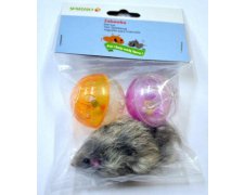 Yarro mysz futrzana i 2 plastkiowe grzechoczące piłeczk mixi zabawki dla kota 