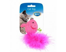Duvo + zabawka dla kota myszka z wełny z piórkiem 10x6x4cm