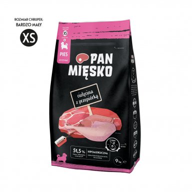 Pan Mięsko hypoallergiczna karma sucha dla szczeniąt cielęcina z przepiórką