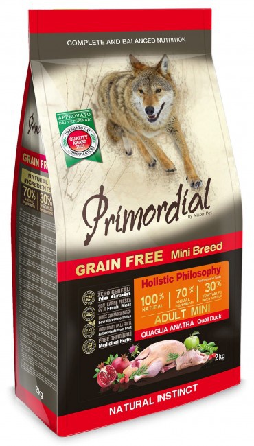 Primordial Dog Grain Free Mini Adult Quail & Duck bezzbożowa karma dla małych ras z przepiórką i kaczką