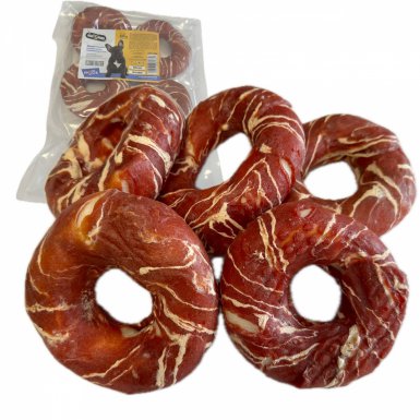 Hau&Miau Pausesnack donaty ze skóry owinięte kaczką marmurkową przysmak dla psa 10-11cm 500g