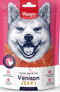 Wanpy Venison Jerky kawałeczki z dziczyzny pieczone w piecu dla psa 100g