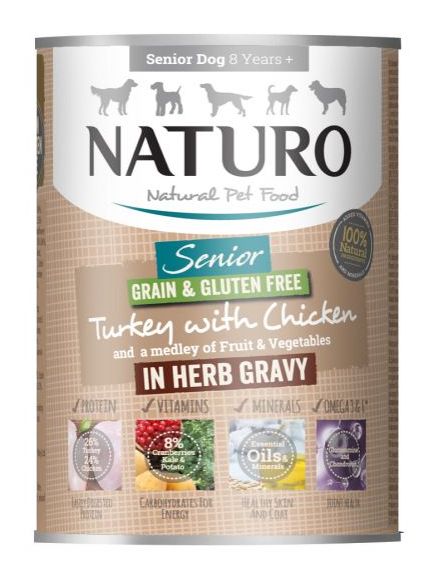 Naturo Grain & Gluten Free Senior karma mokra dla psa w sosie ziołowym 390g