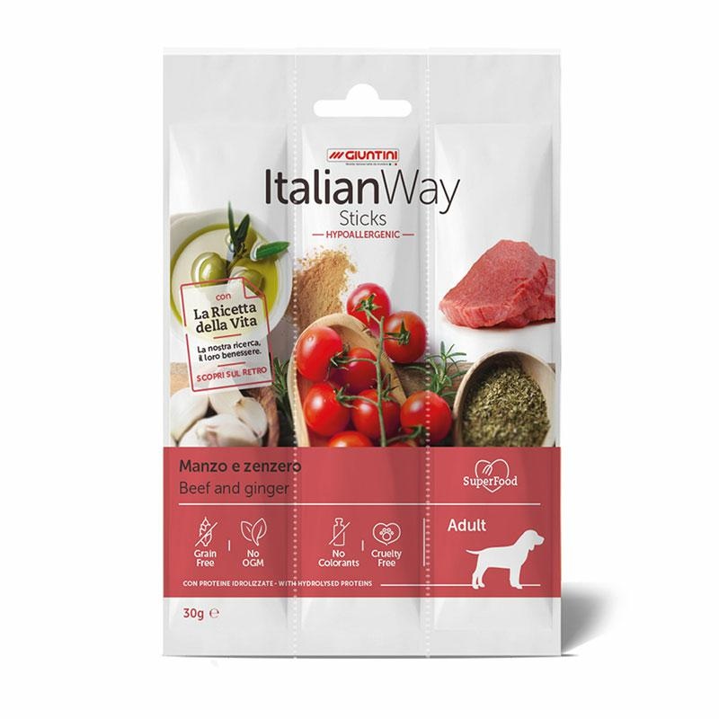 Italian Way Snack Hypoalergiczne Kabanosy dla psa z wołowiną i imbirem 3szt.30g