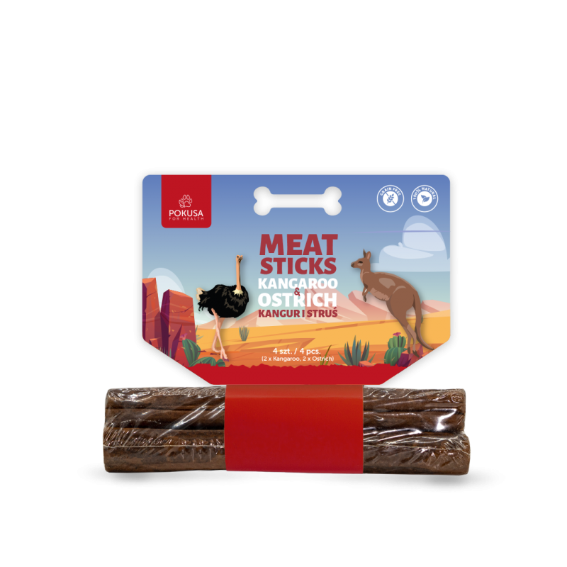 Pokusa Feel The Wild Meat Sticks 100% naturalne smaczki wykonane z mięsa mięśniowego kangur struś 4 szt.