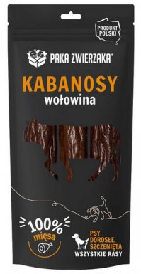 Paka Zwierzaka Kabanosy wołowina przysmak dla psa 3szt. 80g 98% wołowiny i 2% kolagenu