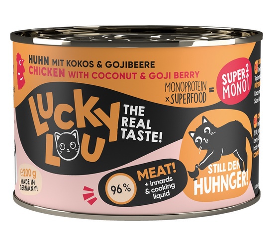 Lucky Lou SuperMono monoproteinowa karma dla dorosłych kotów z kurczakiem puszka 200g