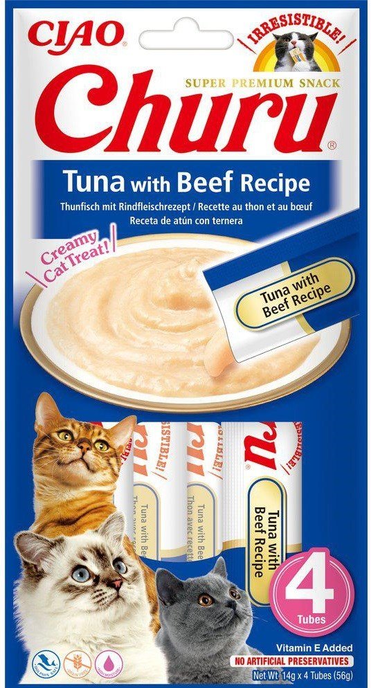 Inaba Churu Tuna Beef bezzbożowy przysmak dla kota z tuńczyk z wołowiną 4x14g