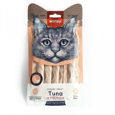 Wanpy Creamy Treat z tuńczykiem i łososiem przysmak w kremie dla kota 5x14g