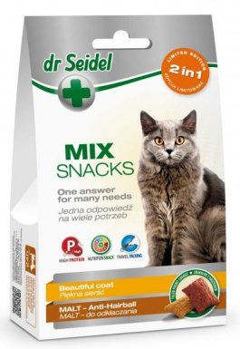 Dr Seidel przysmak MIX 2w1 na piękną sierść & malt na odkłaczanie dla kotów 60g
