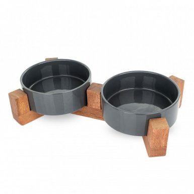 Barry King Zestaw 2 ceramicznych misek na drewnianym stojaku 12cm