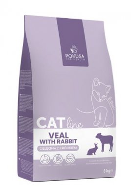 Pokusa CatLine Kitten bezzbzożowa karma sucha dla kociąt cielęcina z królikiem