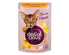 Delickcious Płatki z królikiem i owocami tropikalnymi w sosie uzupełniająca karma dla kotów 85g
