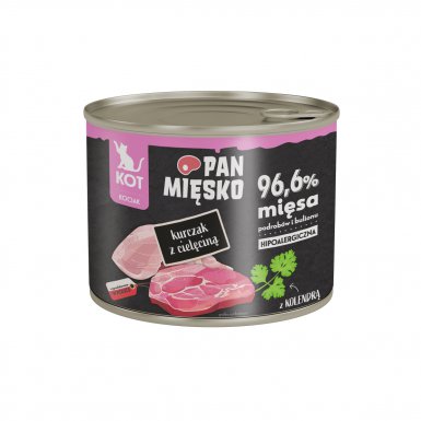 Pan Mięsko karma mokra dla kota kurczak z cielęciną z dodatkiem kolędry 200g