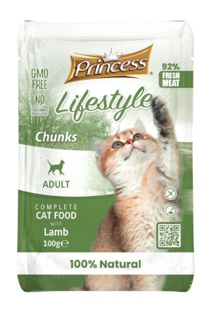 Princes Lifestyle kawałki mięsa w sosie dla kotów 92% mięsa oraz produktów mięsnych saszetka 100g 