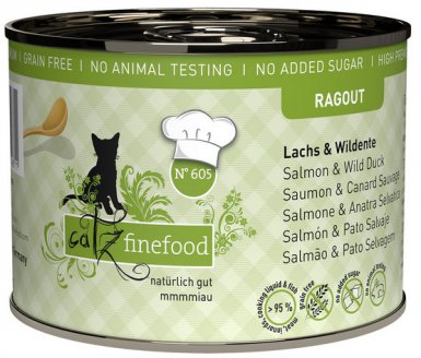 Catz Finefood Ragout N.605 Łosoś i Dzika Kaczka kąski w pysznym sosie puszka bez zbóż