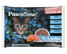 Pawsome Junior kawałki miesa w pysznym sosie łosoś saszetki dla kociąt 4x85g