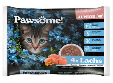 Pawsome Junior kawałki miesa w pysznym sosie łosoś saszetki dla kociąt 4x85g