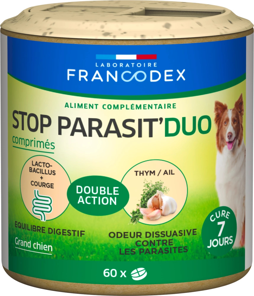 Francodex Stop Parasit Duo tabletki odstraszające pasożyty wewnętrzne i zewnętrzne dla dużych psów 60 tabl