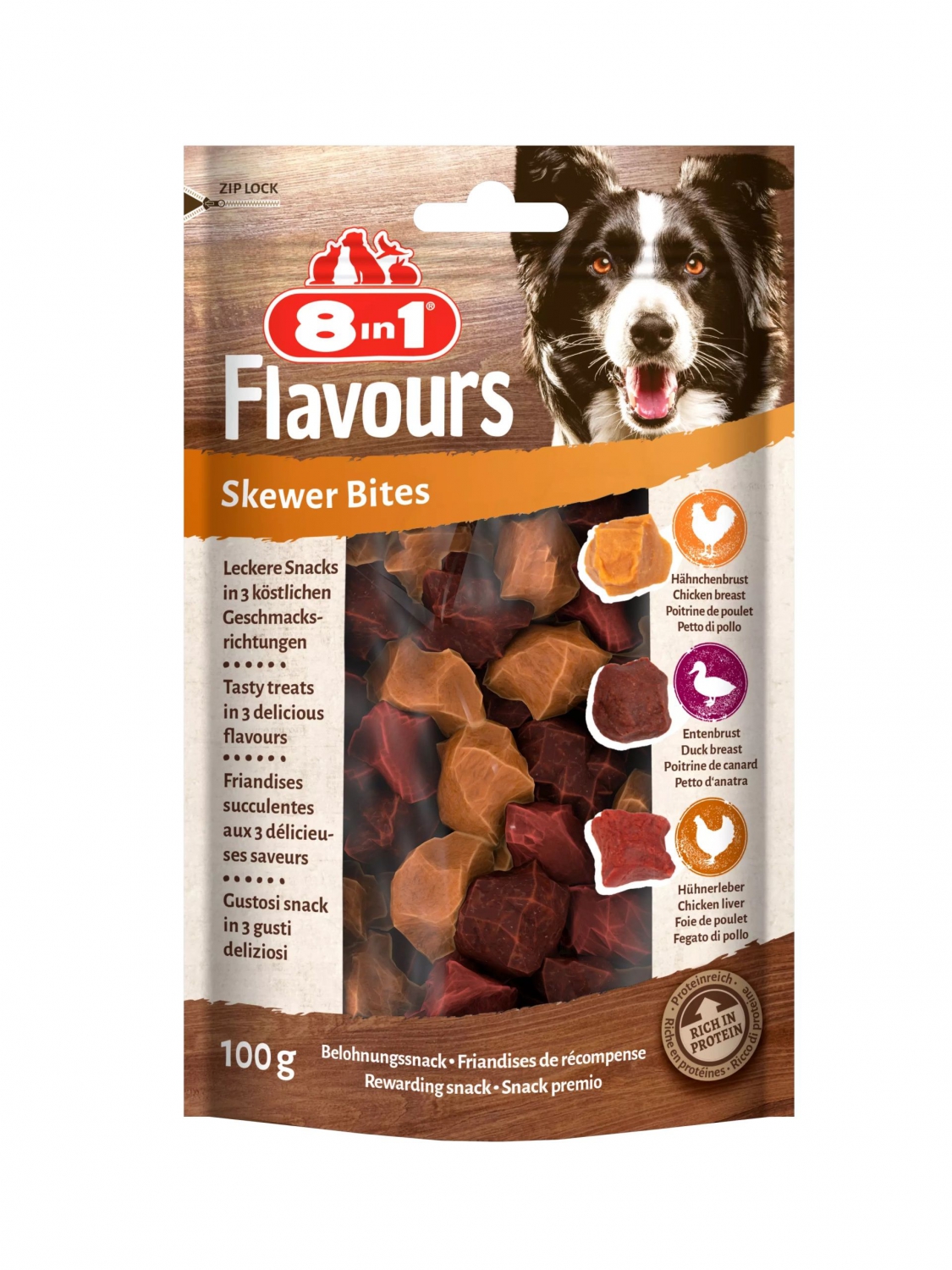8in1 Flavours Skewer Bites przysmak dla psa z kaczką i kurczakiem 100g 