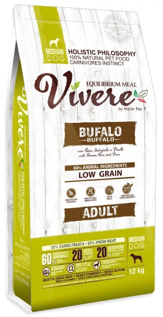 Vivere Dog Low Grain Medium Adult Buffalo karma dla dorosłych psów z bawołem