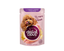 Delickcious Paski z indykiem i serem w zupie kremowej dla psa 85g