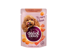 Delickcious Paski z łososiem i marchewką w zupie kremowej dla psa 80g