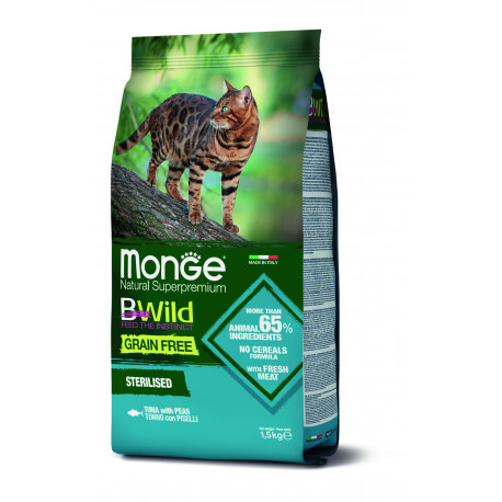 Monge Bwild Grain Free Sterilised karma dla kota Tuńczyk z groszkiem 1,5kg